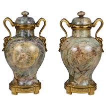 Large pair ormolu mounted Florite marble vases, circa 1800