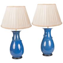 Pair 19th Century Japanese Blue lamps.