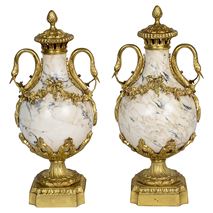 Pair 19th Century Classical marble and ormolu urns.