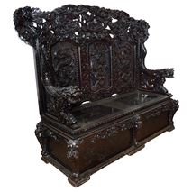 19th Century Oriental carved hall bench
