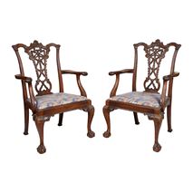 Pair 19th Century Chippendale style ribbon back arm chairs