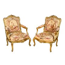 Pair 19th Century French gilt wood Salon chairs.