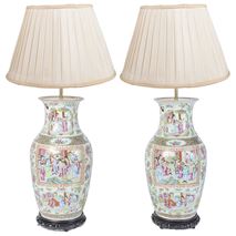 Pair of 19th Century Chinese Rose Medallion Vases or Lamps 