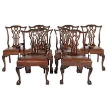 Eight Chippendale Style Dining Chairs, 19th Century