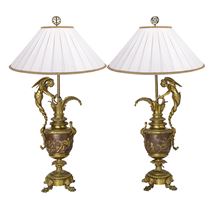 Pair of Neo-Classical bronze ewer lamps, 19th Century.
