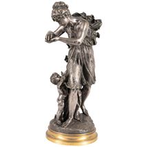 19th Century silvered bronze statue 'The Spring of Life' by A.G.Lanzirotti 37cm