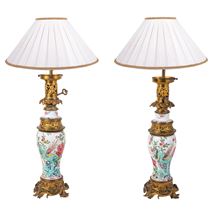 Pair 19th Century Chinese Famille Rose vases / lamps, circa 1880.