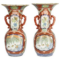 Large Pair Meiji period Japanese Kutani vases