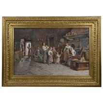 Large Italian 19th Century water colour of a family scene. Signed; P. De Tommaly