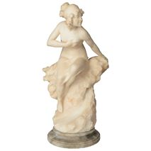 19th Century Alabaster statue of a Young girl sitting on a rock.