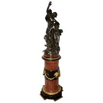 Large classical semi nude bronze figures mounted on marble pedestal, circa 1880