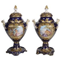 Pair Sevres style lidded vases 38cm/ 15