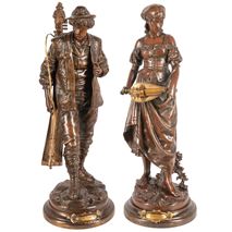 Pair 19th Century bronze musicians. 49cm high