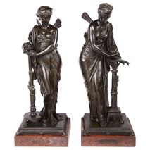 Psyche and Pandora classical Bronze Statues, 19th century. Signed H. Dumaige 