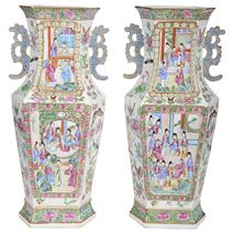 Pair good quality 19th Century Chinese Rose Medallion vases. 64cm/ 25" high