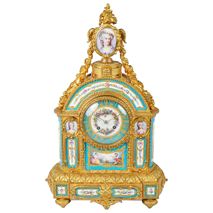 French Serves porcelian mantel clock