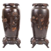Pair Japanese Meiji period bronze vases / lamps