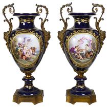 Large pair 19th Century Sevres style vases.