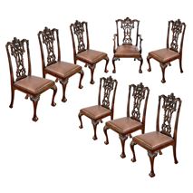 Set of 8 Chippendale style Mahogany ribbon back dining chairs, circa 1880