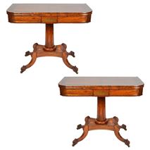 Pair of Regency Period Rosewood and Brass Inlaid Card Tables
