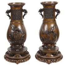 Pair 19th Century Japanese bronze vases.