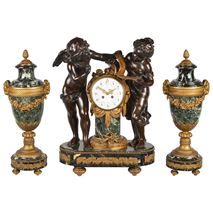 Large Bronzed clock set, 19th Century.