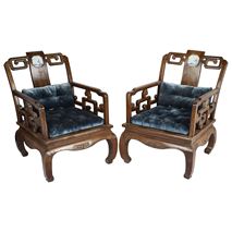 Rare Pair 19th Century Chinese hardwood arm chairs.