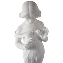 19th Century Marble statue of Young girl holding flowers.