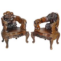 Pair of 19th Century Japanese Carved Wood Armchairs