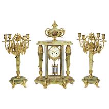 Large Louis XVI Style Onyx and Ormolu Clock Set, 19th Century