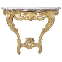 French 18h Century carved giltwood, marble topped console table.