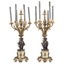 Large pair classical bronze Louis XVI style candelabra, C19th
