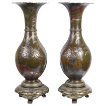 Large Pair Japanese Bronze Meiji Period Vases
