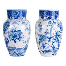 Pair of Early 20th Century Japanese Blue and White Vases