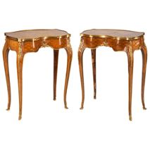 Pair Louis XVI style inlaid side tables, late 19th Century.