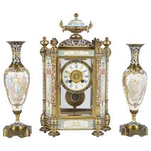 19th Century French ChamplevÃ© Enamel Clock Garniture