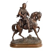 Large bronze Arab on horse back, Emile Guillemin. 92cm(36") high