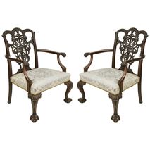 Large pair of Chippendale ribbon back arm chairs, C19th 