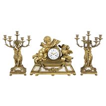 Large Louis XVI style ormolu and marble clock set.