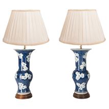 Pair of 19th Century Chinese Blue and White Vases/Lamps