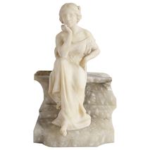 Alabaster statue of young seated girl, 19th Century, 17.5"(45cm) high