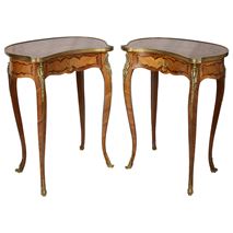 Pair Louis XVI inlaid side tables, circa 1900.