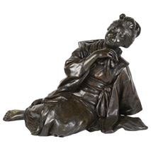 Rare large Meiji period Bronze of a reclining Geisha girl.
