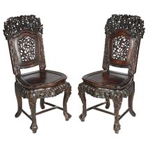 Pair 19th Century Chinese hardwood side chairs.