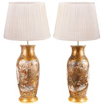Fine pair Japanese Satsuma vases / lamps, C19th. Vases 64cm (25")
