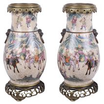Pair of 19th Century Chinese Crackelware Vases / Lamps
