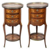 Pair French 19th Century marquetry side tables.