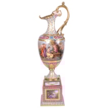 19th Century Vienna porcelain ewer on stand.