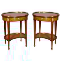 Pair inlaid Louis XVI style oval side tables, 1920's