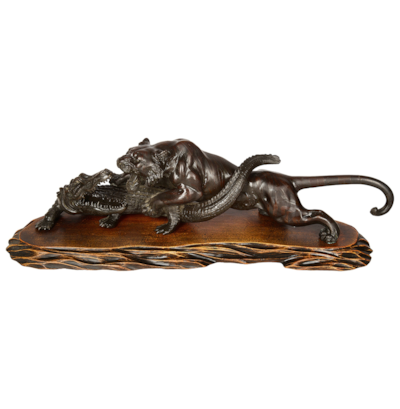 Japanese Meiji period Bronze Tiger attacking an crocodile. 19th Century
